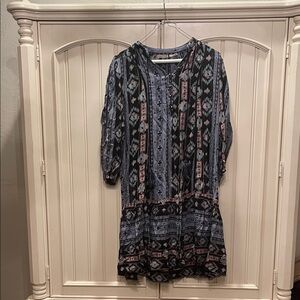 HOLDING HORSES Geometric Blue and Black Long Sleeve Dress